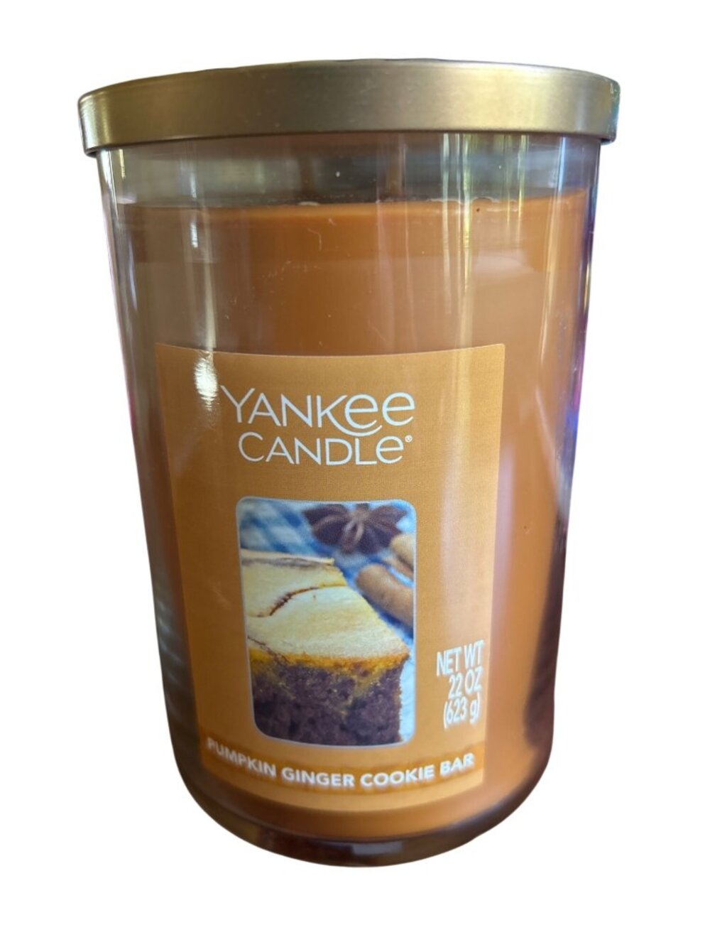 Yankee Candle Pumpkin Ginger Cookie Bar 22 Oz Glass Jar 2-Wick Long Burn Time